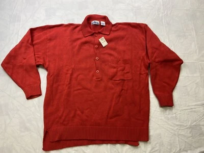 NWT Vintage Sears Trader Bay Red Pullover Henley Sweater Button Men's Large New - Image 1 of 4