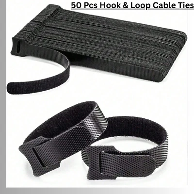 Hook & Loop Cable Ties  Velcros Wire Lead Desk Tidy Organiser Family Cable - Image 1 of 3