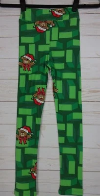 LuLaRoe Kids Christmas Leggings Green with Teddy Bear Size L/XL NWT - Image 1 of 3