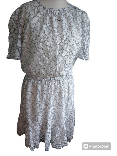 Michael Kors Size M White With Black Patterns Dress With Layered Hem BNWT