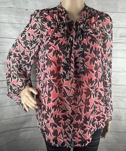 NWT Jessica Simpson Blouse Small Semi-Sheer Pink Black Floral Flare Long Sleeves - Picture 1 of 12
