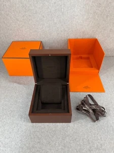 Hermes Wood Watch Box Case Empty Brown Ribbon Genuine Orange Presentation Luxury - Picture 1 of 12