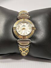 Alto Gold Tone Silver Tone Pearlized Face Criss Cross Stretch Band Watch 