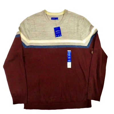 Suéter masculino Apt 9 leve gola redonda mistura merino média colorblock $50 NOVO! - Imagem 1 de 4