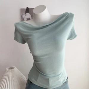 Sexy Women T Shirt Short Sleeve Ruched Slim Tee Pullover Top Basic Casual Solid - Picture 1 of 16