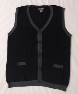 BOYS DOCKERS CARDIGAN VEST SWEATER BLACK GREY LARGE 14/16 BUTTON UP - Picture 1 of 3