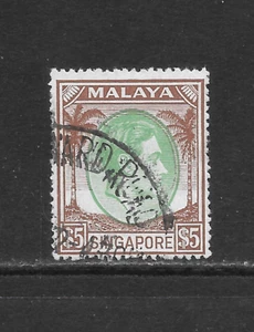SINGAPORE SCOTT 20a USED F/VF - 1951 $5 CHOCOLATE & EMERALD ISSUE - GEORGE VI - Picture 1 of 2