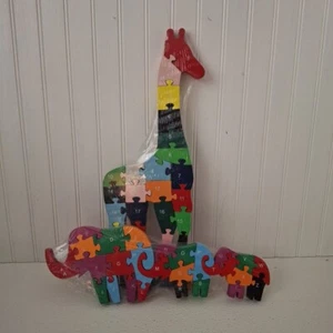 Zwei neue Tier Alphabet Zahlen Holz Puzzle Elefanten & Giraffen - Bild 1 von 8