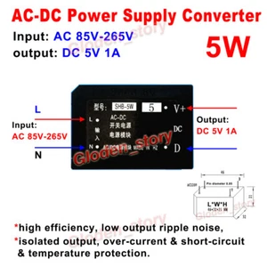 AC-DC Converter Switching Transformer Volt Module 110V 220V 230V to DC 5V 1A 5W - Picture 1 of 2