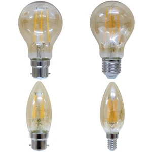 Dimmable LED Filament Lamps 3000k Light Amber Glass GLS or Candle BC SES ES - Picture 1 of 17