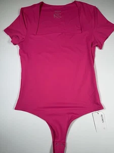 REORIA Womens Sexy Square Neck Double Lined Stretchy Short Sleeve Bodysuit Sz L - Picture 1 of 10