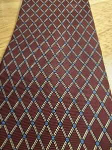 Churchill Collection Necktie Burgundy Cream And Blue Repeating Diamond Pattern - Picture 1 of 5