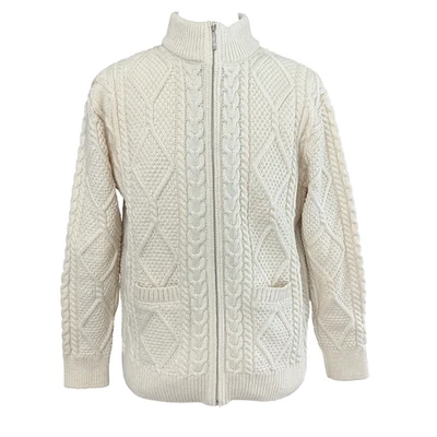 Blarney Mens Cable Knit Aran Fisherman Cardigan Sweater sz L Merino Wool Ireland - Image 1 of 4