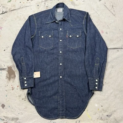 Vintage 90s Levis LVC Shorthorn Denim Sawtooth Pearl Snap Shirt Mens S Western - Image 1 of 4
