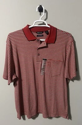 NWOT PGA Tour XL Men’s Shirt Short Sleeve Flex Polo W/ Pocket Red Black Striped - Image 1 of 4