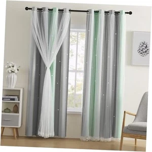 Rainbow Blackout Curtains for Kids Room, Unicorn Wall Decals, Pink, Green, - Picture 1 of 8