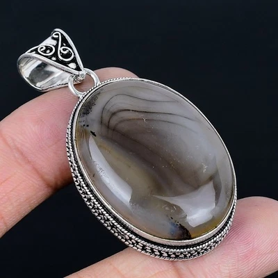 博茨瓦纳玛瑙 925 镀银手工吊坠 2.25 — 第 1/3 张图片
