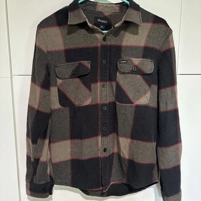 Camisa de franela Brixton para hombre pequeña Bowery abotonada manga larga a cuadros negra marrón Foto 1 de 4