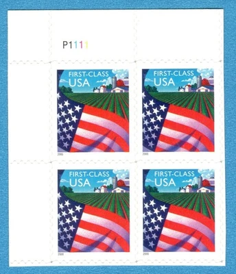 Scott #3449, plate block of 4, MNH, 34 cent, Flag Over Farm (2000) - Image 1 of 2