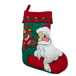 Vintage L’art de Chine Weihnachtsstrumpf Santa Rudolph Rentier bestickt Samt - Bild 1 von 4