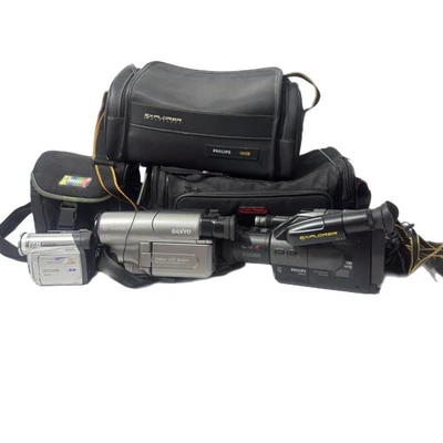 Camcorder Lot Philips VHS-C Sanyo Panasonic MiniDV Bags & Adapters Spares/Repair - Image 1 of 3