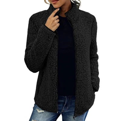Women's Warm Fleece Coat – Stand Collar Zipper Jacket for Cozy Comfort - Image 1 of 4