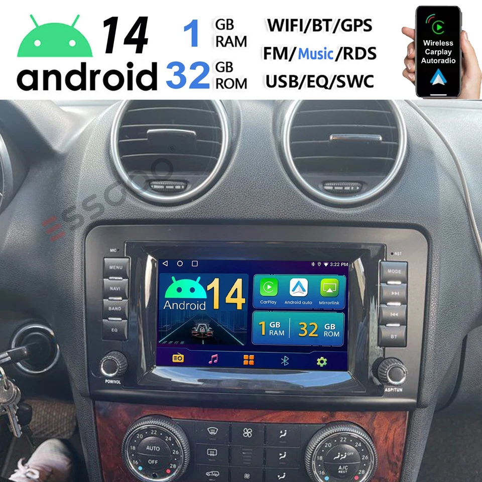 Android 14 DAB+Autoradio für Mercedes Benz Klasse ML W164 Klasse GL X164 GPS BT - Bild 1 von 4