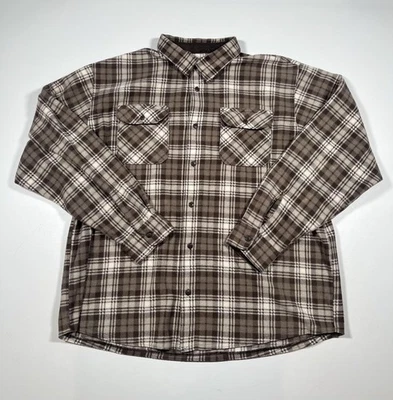 Рубашка мужская Wrangler 2XL коричневая серая клетчатая флисовая на пуговицах вестерн с длинным рукавом - Изображение 1 из 4