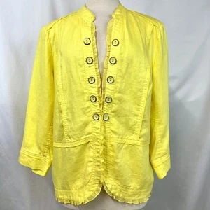 MULTIPLES Yellow 100% Linen Jacket Buttons Ruffle Trim Women Plus 1x Lightweight - Picture 1 of 6