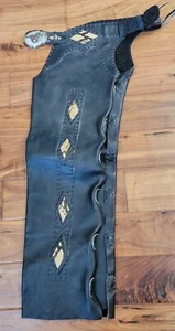 Leather Chaps Authentic Rattlesnake Inlay Black Western Show Motorcycle Riding - Picture 1 of 6