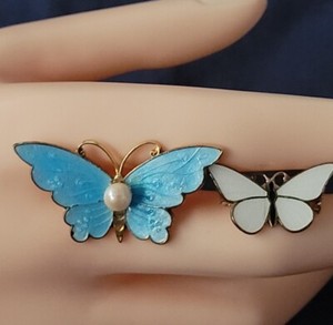 Vintage Ooak Guilloche & Plique-À-Jour Butterfly Figural Brooch/Pin Lot Of 2