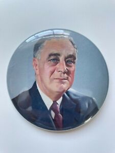 FRANKLIN D. ROOSEVELT FDR 3.5" Color Portrait Pin Button Vintage 1936 Campaign