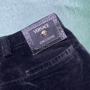 Versace Jeans Couture Vintage 90s Velvet Trousers Womens UK 8 Black Medusa Italy - Picture 1 of 18