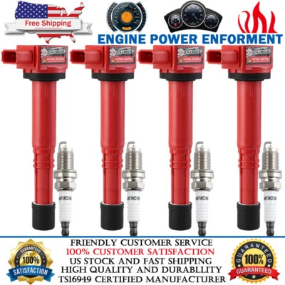 4 bobinas de encendido + 4 bujías de iridio para Honda Accord CR-V 2003-2007 2,4 L Foto 1 de 4