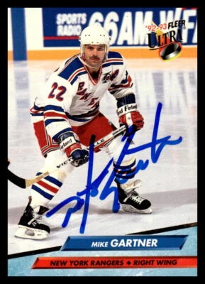 Mike Gartner 1992-93 Ultra #135 New York Rangers Signed Card - Image 1 of 2