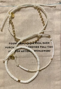 Pura Vida White & Gold Kawaii Minimalist Beach Beaded Bracelet Set, 3 pc, Cutesy - Picture 1 of 9