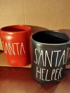 Set of (2) Rae Dunn Coffee/Tea Mugs - "SANTA & SANTA''S HELPER" - Picture 1 of 6