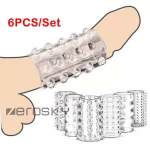 6PCS Male Reusable Condoms Penis-Extender-Enlarger-Sleeve-Bigger Girth Enhancer - Picture 1 of 12