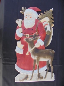Vintage Germany gestanzter geprägter Karton Weihnachtsmann mit HIRSCH Dekoration 19 Zoll - Bild 1 von 8