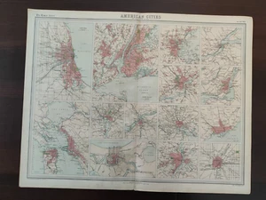 VINTAGE MAP-THE TIMES ATLAS OF THE WORLD- SKETCH PLANS OF AMERICAN CITIES -1922 - Picture 1 of 3