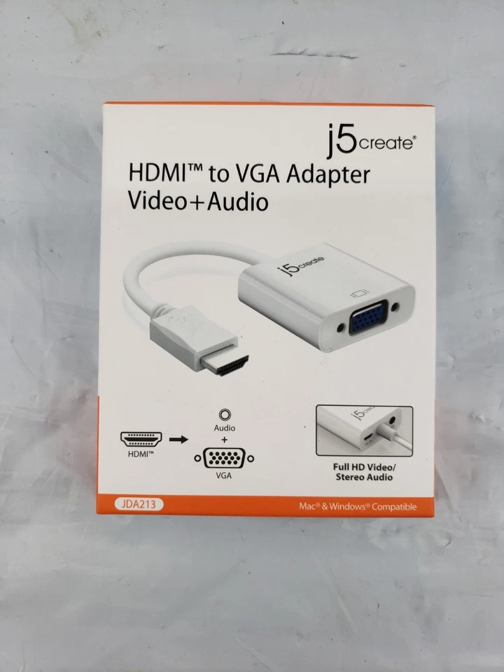 New j5create HDMI To VGA Adapter Video+Audio JDA213 Up To 1080p 60Hz - Image 1 of 4