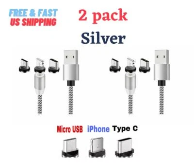 3in1 360+180° Magnetic Charger Fast Charging USB Cable for Type-C Micro USB IOS - Image 1 of 4