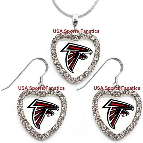 Atlanta Falcons 925 Necklace or Earrings or Set Team Heart With Rhinestones Cover