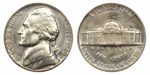 1969 D JEFFERSON NICKEL GEM UNCIRCULATED Cover