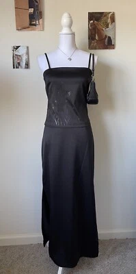 Vintage Y2K 90s Byer Too Black Floral Formal 2 Piece Set Size 7 - Image 1 of 4