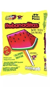 Vero Rebanaditas Wassermelone Chili Lutscher 40 Stück mexikanische Süßigkeiten - Bild 1 von 2
