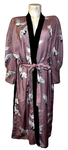 Neu ESLEY Jacke Damen Gr. L Dusty Rose Storch Print Polyester Gürtel Staubtuch - Bild 1 von 7