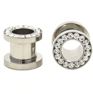 Surgical Steel 316l with Clear Cz Stones Screw Fit Tunnels (1 pair) A/3/3/20 - Picture 1 of 5