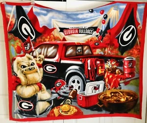 Rare University Of Georgia Bulldogs Blanket Throw Cartoon Large 60”x47” Soft - Picture 1 of 5
