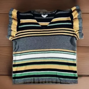 THML Pullover Damen X-Small gelb schwarz gestreift Flatterärmel Baumwollpullover - Bild 1 von 9